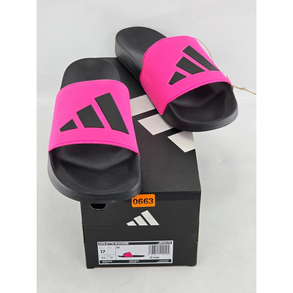 Adidas Adilette Shower Mens Size 17 Pink Black Sport Slides‎ JR0676 - New
